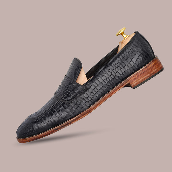 Black Croc Handmade Loafers Shoes