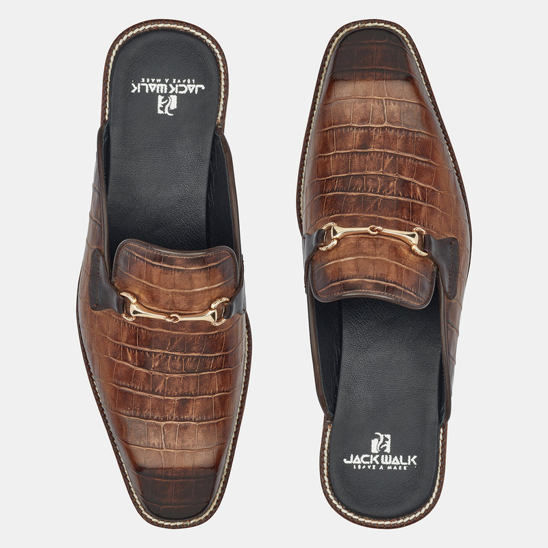Brown Croc Half Hand Made Shoes